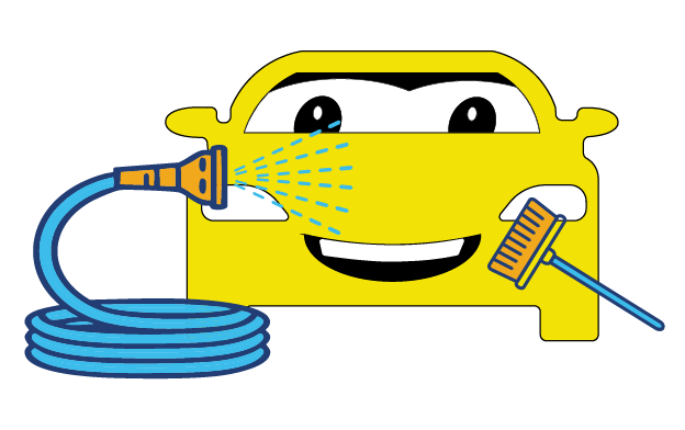 AutoSpa Signature0.5x Vector of a car being sprayed and brushed off representing The Auto Spa's Signature Pre-Scrub Power Wash