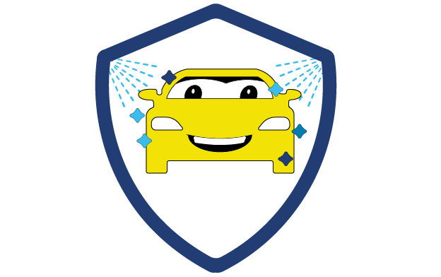 Body Protectant0.5x Vector of a car inside a shield being sprayed with cleaner representing The Auto Spa's body protectant coating