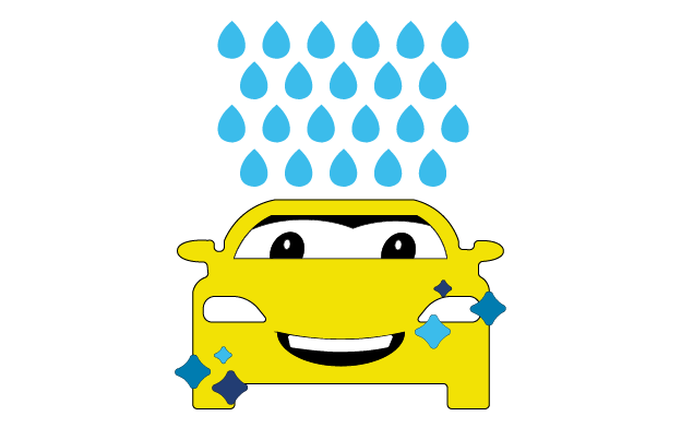 Spot Free Rinse0.5x Vector of a water droplets above a car representing The Auto Spa's spot-free rinse
