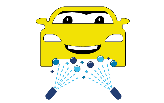 Undercarriage Wash0.5x Vector of a car with water spray representing The Auto Spa's free undercarriage wash